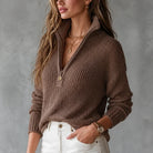 Women's Textured Knit Half-Zip Sweater with Structured Collar 0
