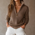 Women's Textured Knit Half-Zip Sweater with Structured Collar 2