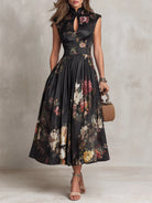 Women's Two-Piece Floral Satin Pleated Midi Dress Set 0