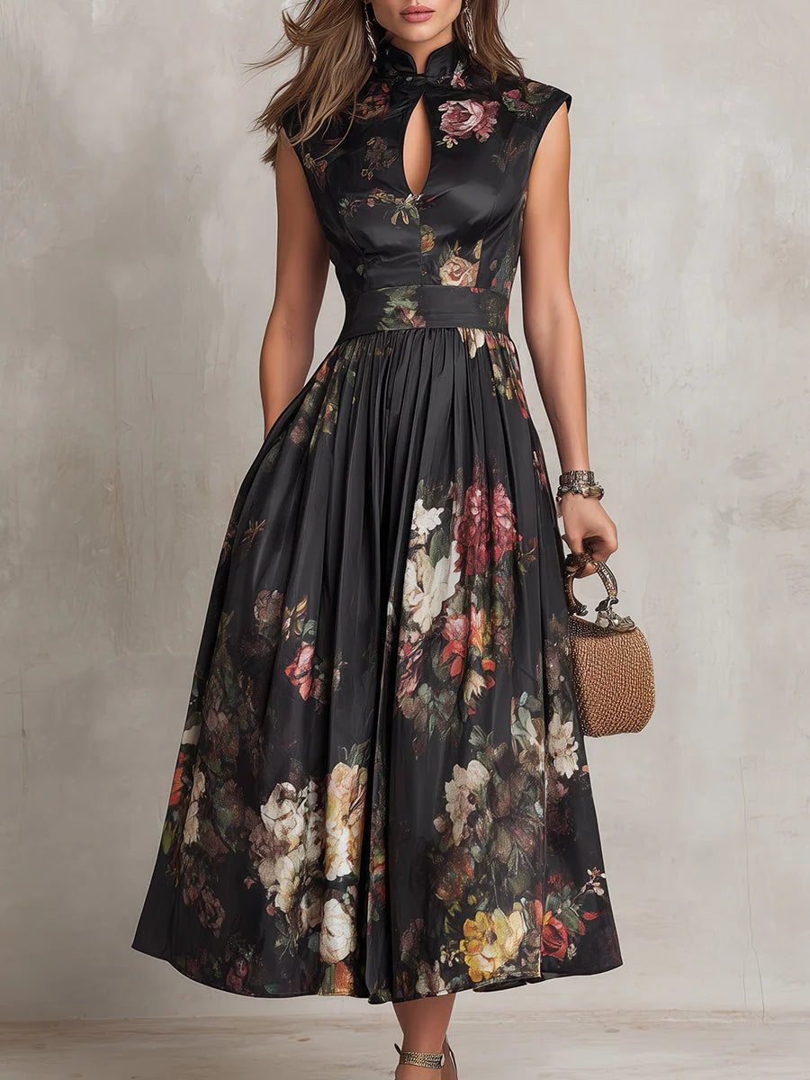 Women's Two-Piece Floral Satin Pleated Midi Dress Set 2