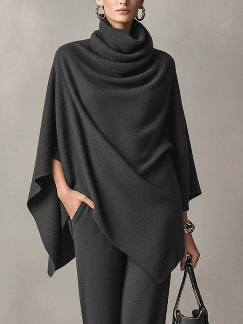 Women's Two Piece Pants Set with Draped Cowl Neck Top and Wide-Leg Trousers 5