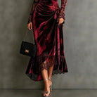 Women's Velvet Lace Maxi Dress with Long Sleeves 2