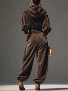Women's Velvet Sweater Dress Set with Cowl Neck and Wide-Leg Pants 3