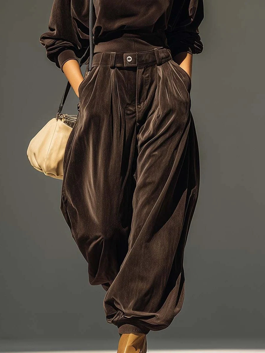 Women's Velvet Sweater Dress Set with Cowl Neck and Wide-Leg Pants 5