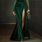 Women's Velvet Turtleneck Mermaid Maxi Dress with High Slit and Sheer Sleeves 2