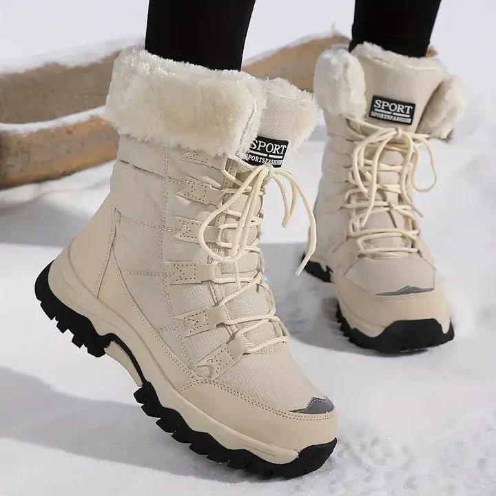 Women's Waterproof Lace-Up Mid-Calf Winter Boots with Faux Fur Cuff 0