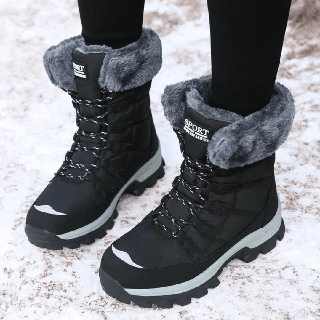 Women's Waterproof Lace-Up Mid-Calf Winter Boots with Faux Fur Cuff 1