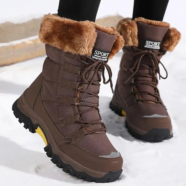 Women's Waterproof Lace-Up Mid-Calf Winter Boots with Faux Fur Cuff 2