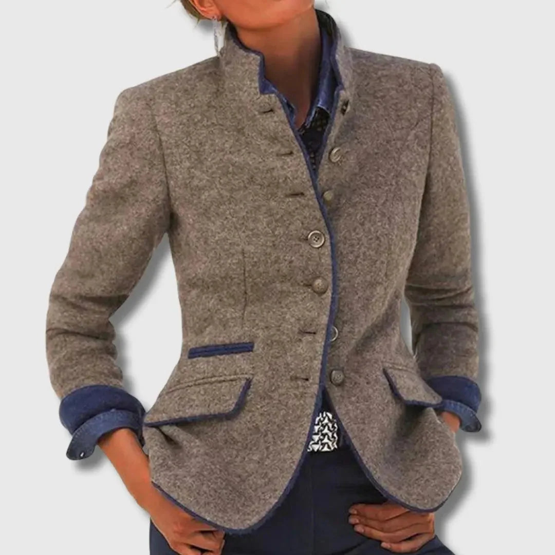 Women's Wool Blazer with Contrast Trim and Button Closure 0