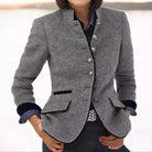 Women's Wool Blazer with Contrast Trim and Button Closure 1
