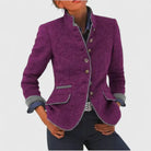 Women's Wool Blazer with Contrast Trim and Button Closure 2