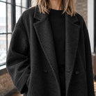 Women's Wool Blend Long Relaxed Overcoat with Broad Notched Lapels 1
