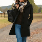 Women's Wool Blend Pea Coat with Button Front and Notched Lapel Collar 2