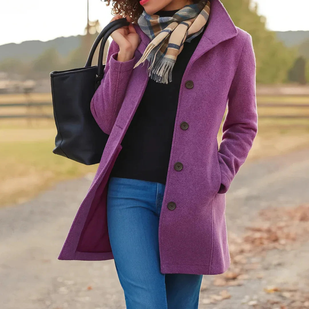 Women's Wool Blend Pea Coat with Button Front and Notched Lapel Collar 4