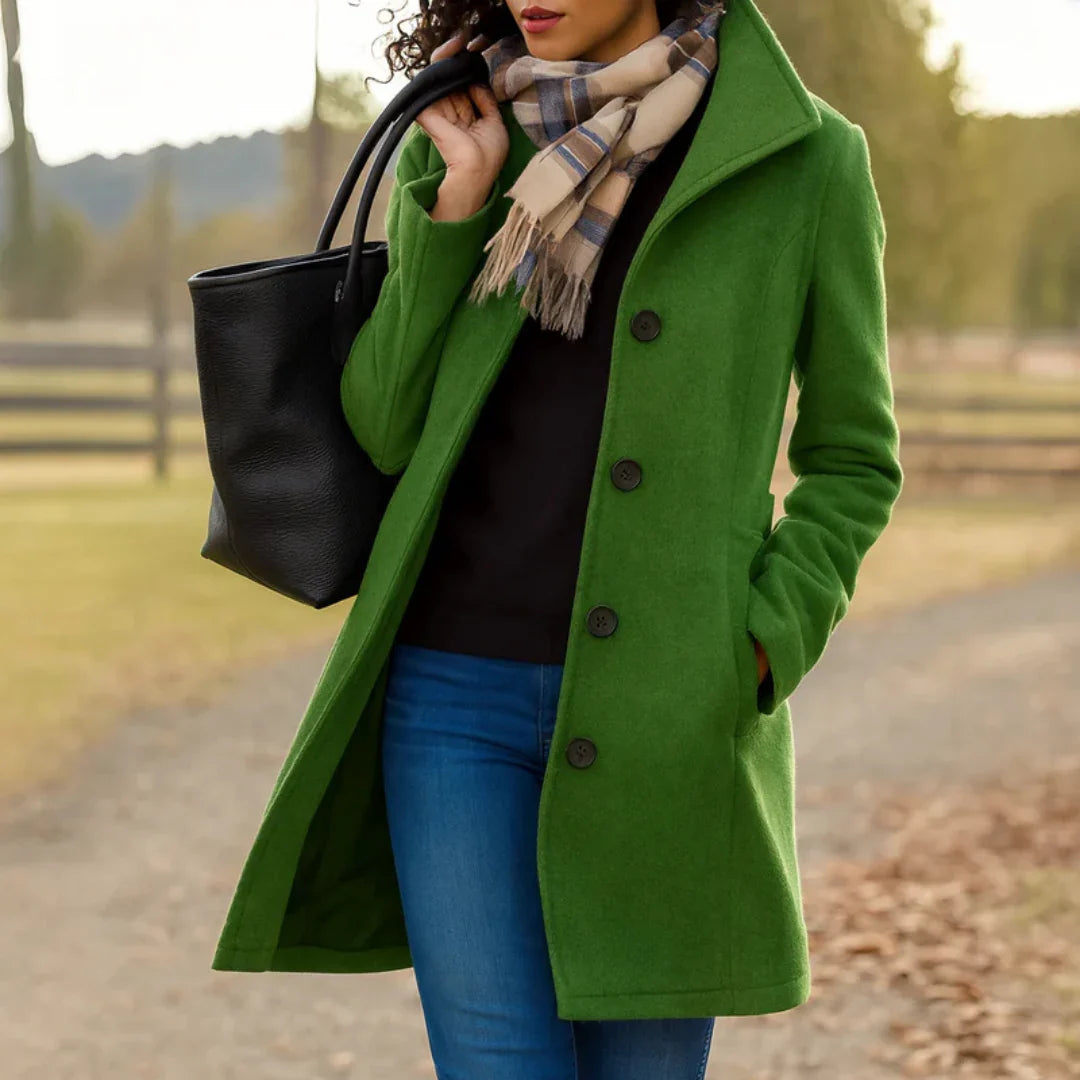 Women's Wool Blend Pea Coat with Button Front and Notched Lapel Collar 5