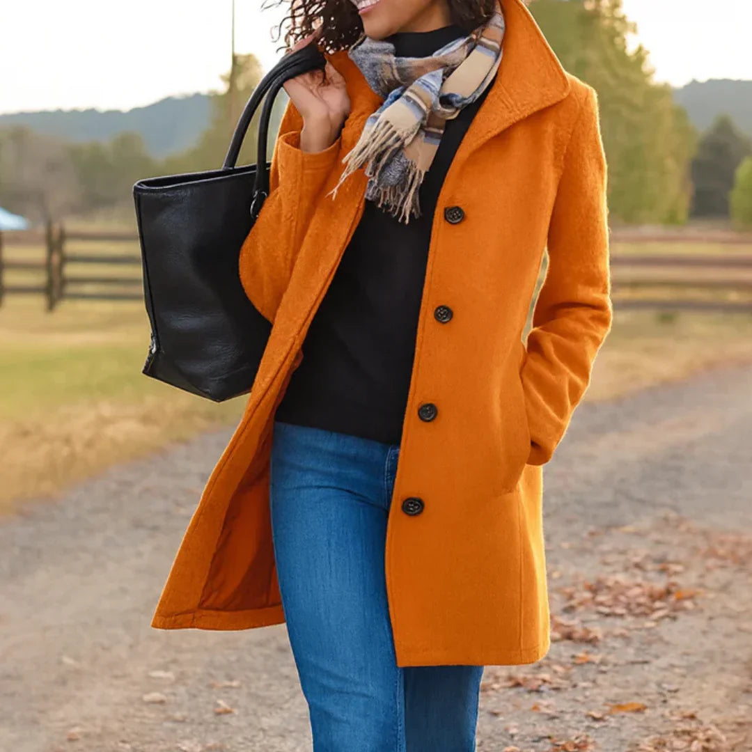 Women's Wool Blend Pea Coat with Button Front and Notched Lapel Collar 6