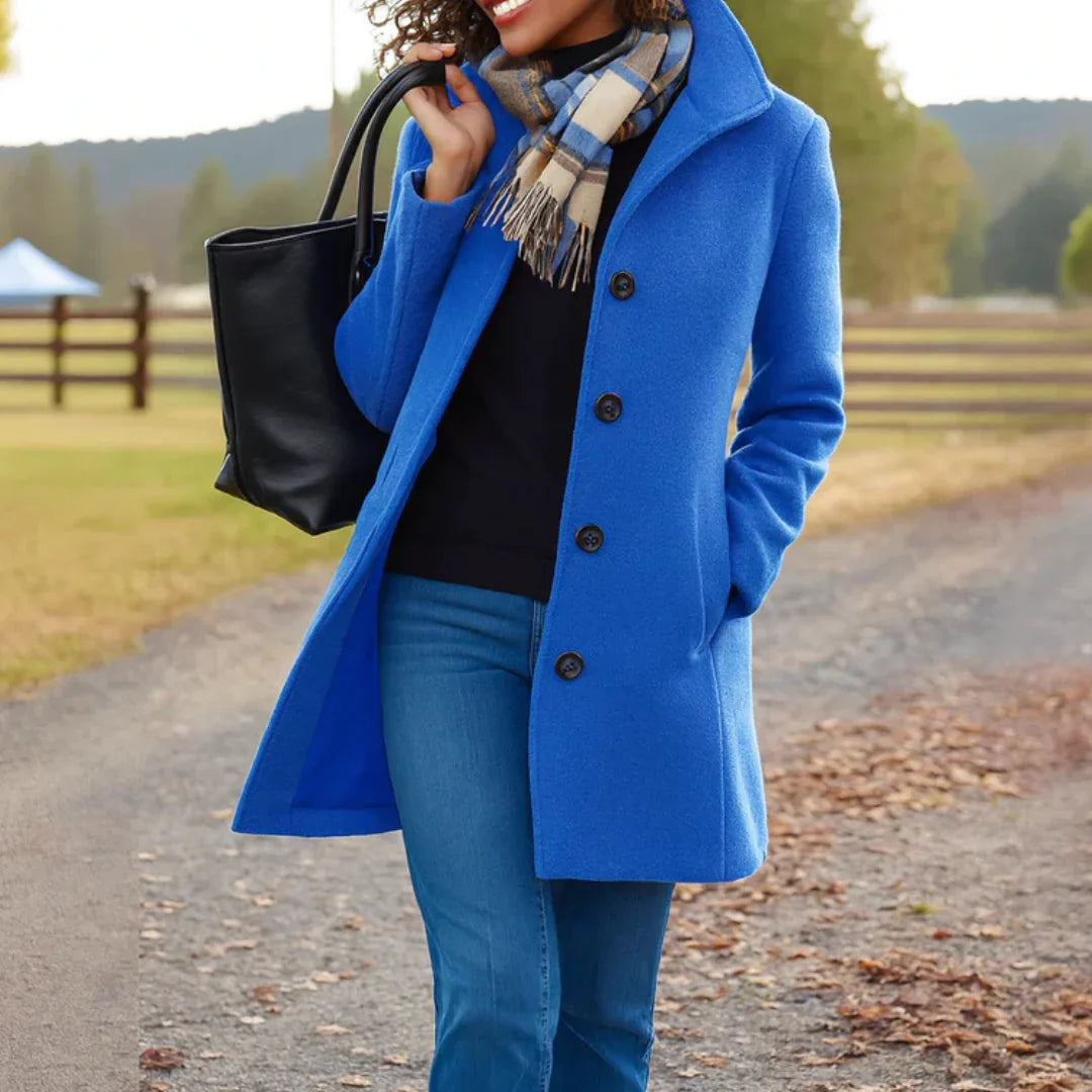 Women's Wool Blend Pea Coat with Button Front and Notched Lapel Collar 7