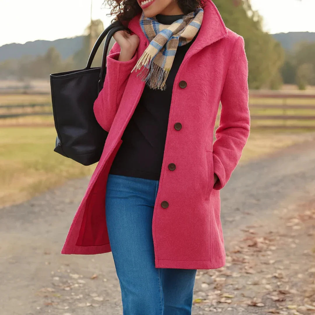 Women's Wool Blend Pea Coat with Button Front and Notched Lapel Collar 8