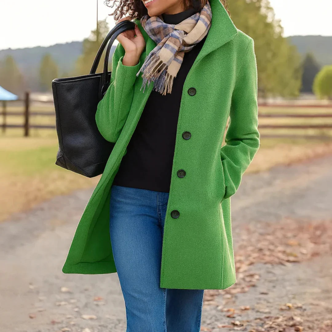 Women's Wool Blend Pea Coat with Button Front and Notched Lapel Collar 9