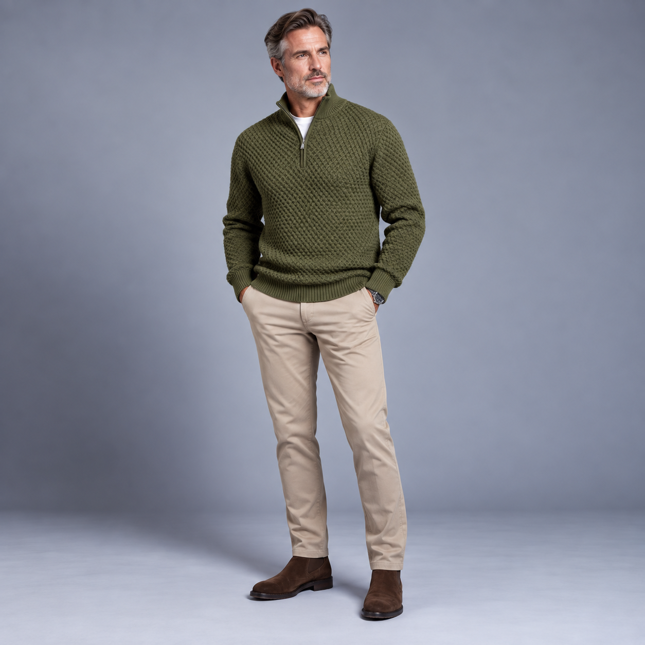 Men's Textured Quarter-Zip Sweater with Mock Neck - 3