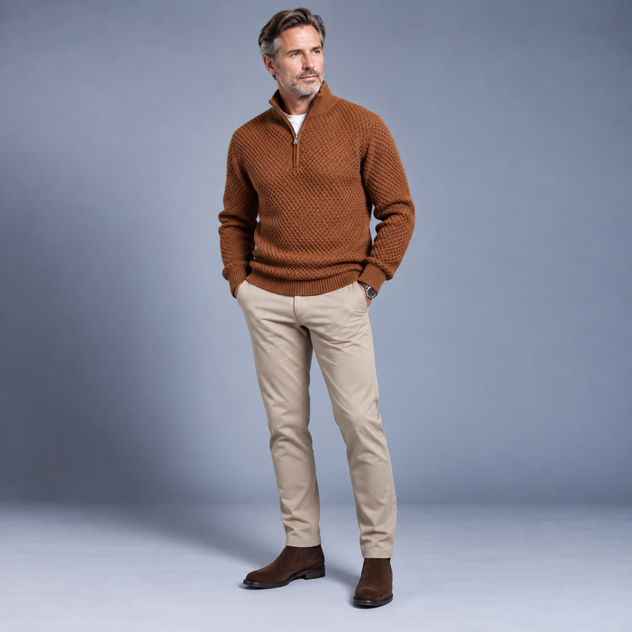 Men's Textured Quarter-Zip Sweater with Mock Neck - 5