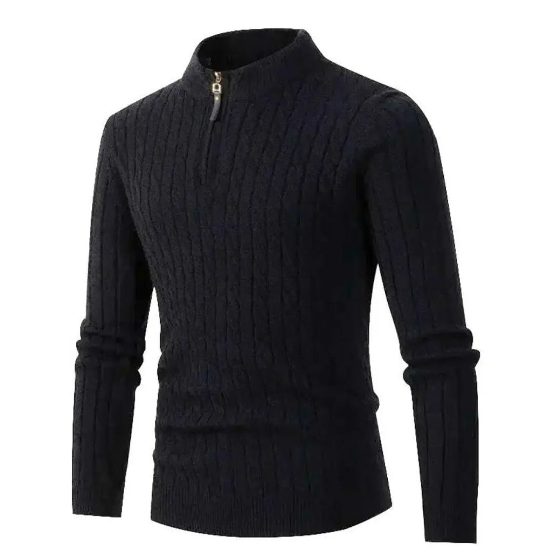 Men's Cable Knit Half-Zip Sweater with Stand Collar - 12