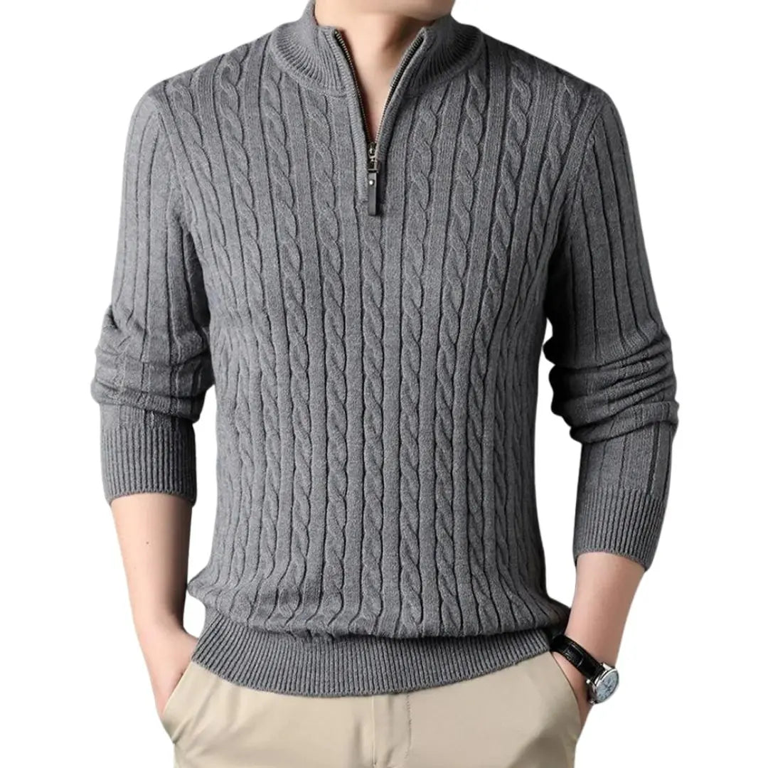 Men's Cable Knit Half-Zip Sweater with Stand Collar - 4