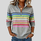 women's Striped Quarter-Zip Sweatshirt with Relaxed Fit 0