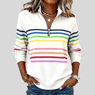 women's Striped Quarter-Zip Sweatshirt with Relaxed Fit 2
