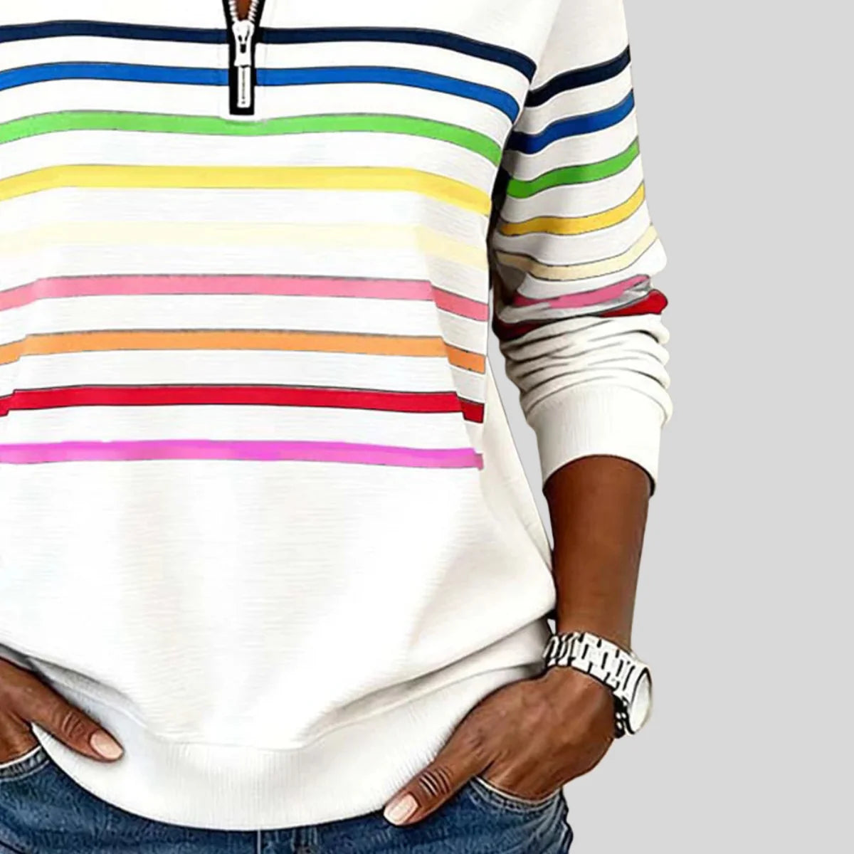 women's Striped Quarter-Zip Sweatshirt with Relaxed Fit 5
