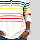 women's Striped Quarter-Zip Sweatshirt with Relaxed Fit 5
