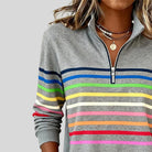 women's Striped Quarter-Zip Sweatshirt with Relaxed Fit 6