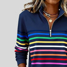 women's Striped Quarter-Zip Sweatshirt with Relaxed Fit 7