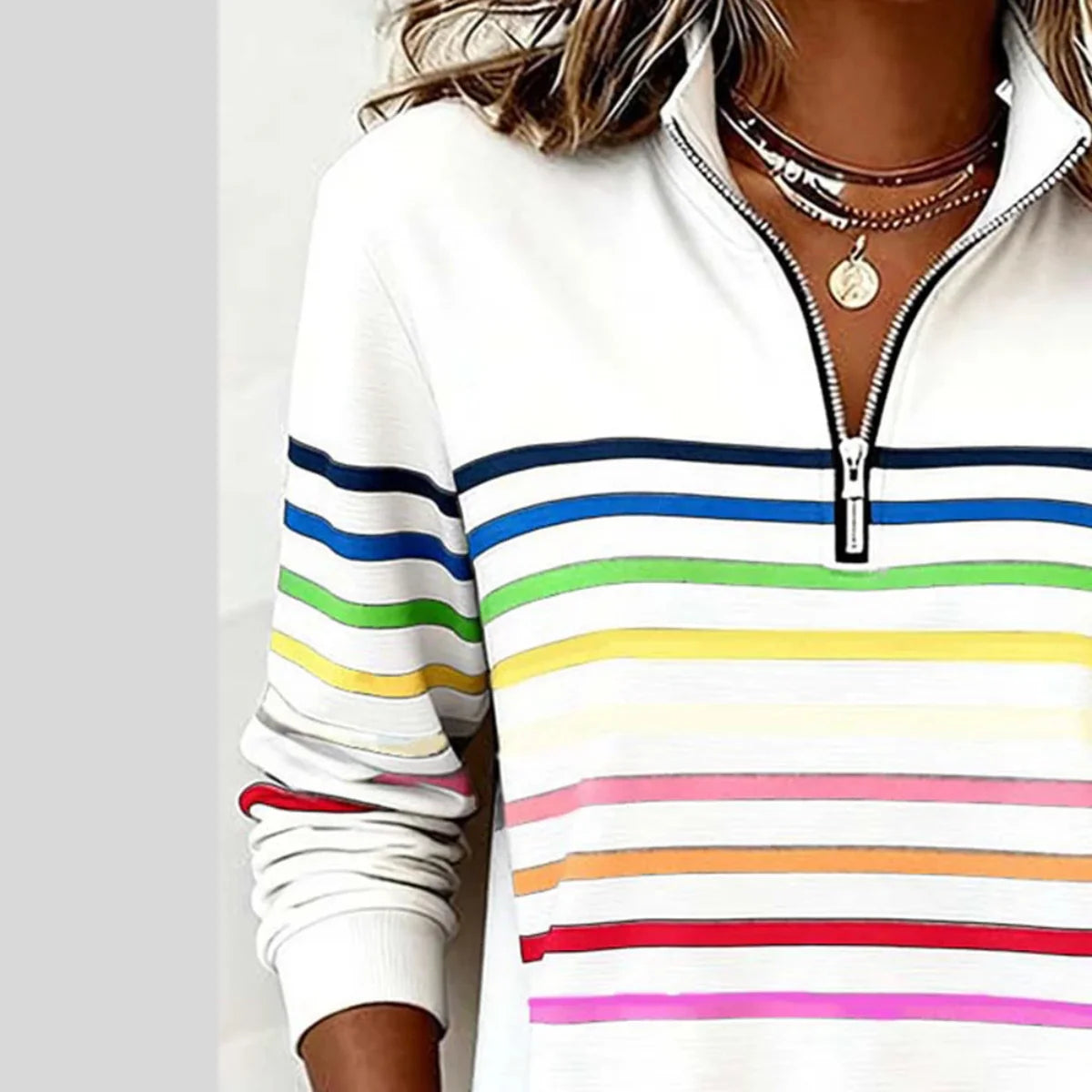 women's Striped Quarter-Zip Sweatshirt with Relaxed Fit 8