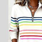 women's Striped Quarter-Zip Sweatshirt with Relaxed Fit 8
